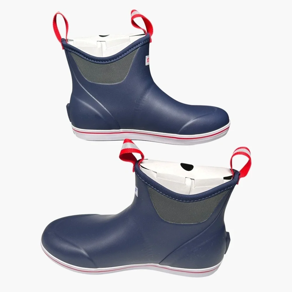 Xtratuf Ankle Deck Boots Mens 9 Navy Blue Red White Waterproof Rubber Slip On